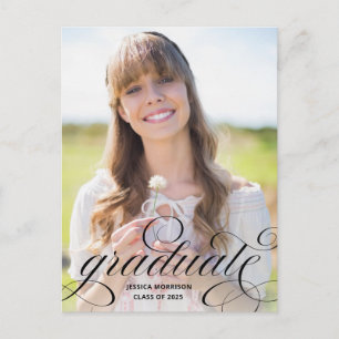 Elegant Graduate Black Script Photo Graduation Postcard