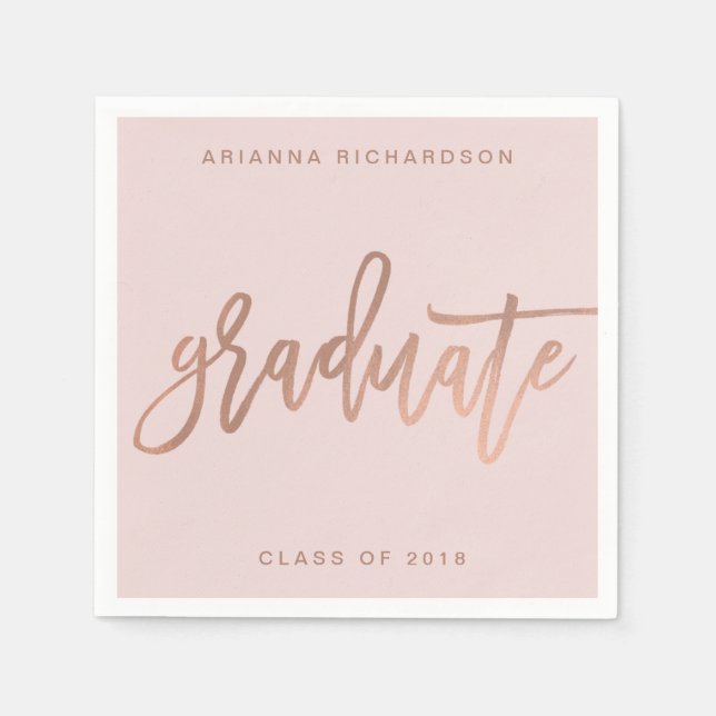 Elegant Graduate | Blush Pink and Faux Rose Gold Napkins (Front)