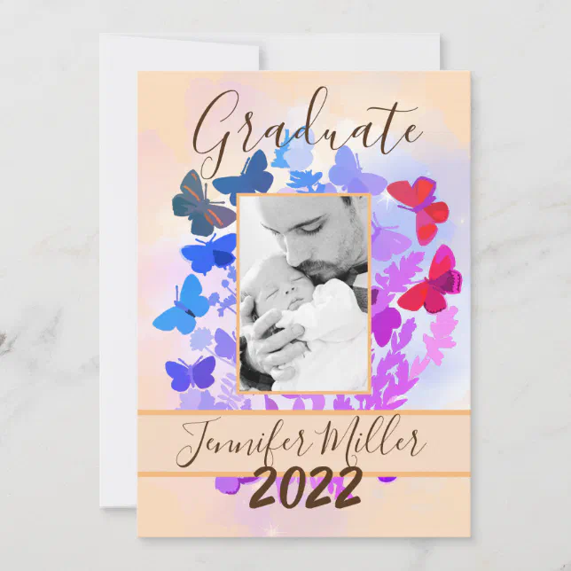 Elegant Graduate Butterfly Photo Graduation Party Invitation | Zazzle