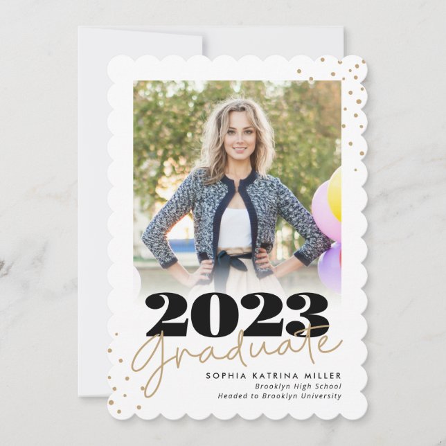 Elegant Graduate Class Gold Dots Photo Graduation Announcement (Front)