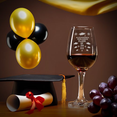 Elegant Graduate Class Graduation Cap Wine Glass