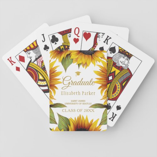 Elegant graduate class of year yellow gold flowers poker cards