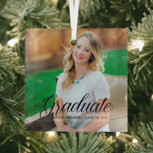Elegant Graduate Custom Photo 2024 Graduation Glass Ornament