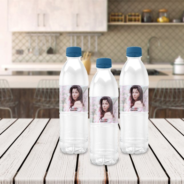 Elegant Graduate Custom Photo Water Bottle Label (Creator Uploaded)