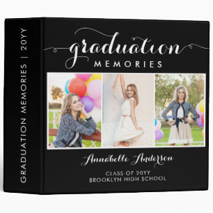 Elegant Graduate Girly Script 3 Photo Graduation Ring Binder