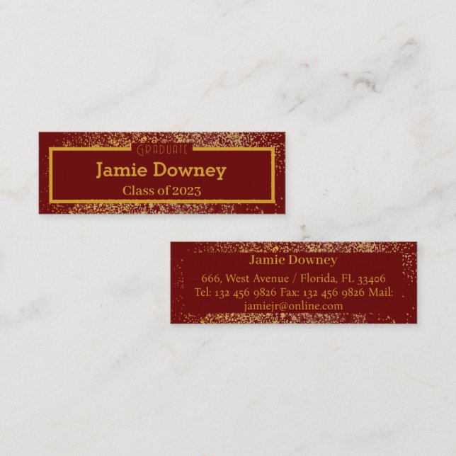 Elegant Graduate Gold & Red Wine Name Card (Front/Back)