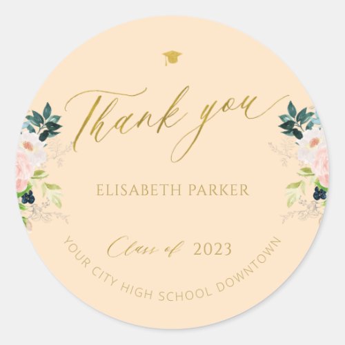 Elegant graduate gold script graduation thank you  classic round sticker