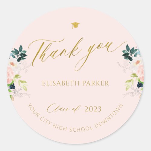 Elegant graduate gold script graduation thank you classic round sticker