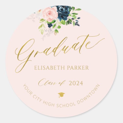 Elegant graduate gold script photo graduation chic classic round sticker