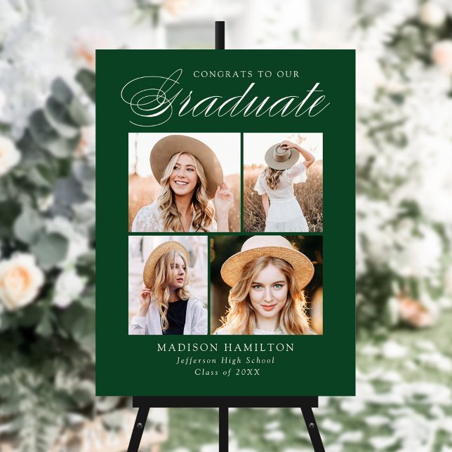Elegant Graduate Green 4 Photo Collage Graduation Foam Board (Creator Uploaded)