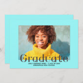 Elegant Graduate Lettering Blue Photo Announcement (Front/Back)