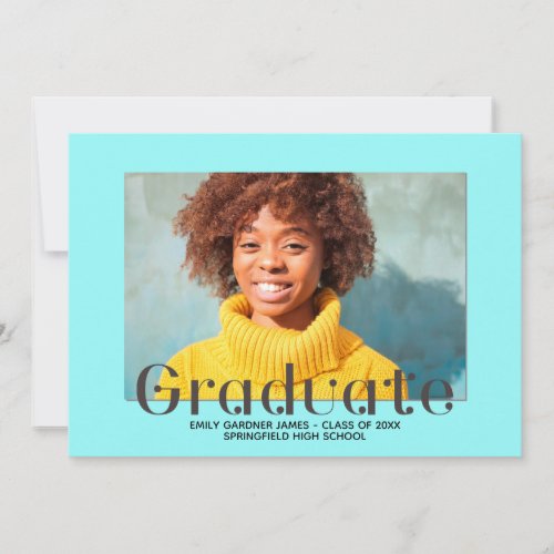 Elegant Graduate Lettering Blue Photo Announcement