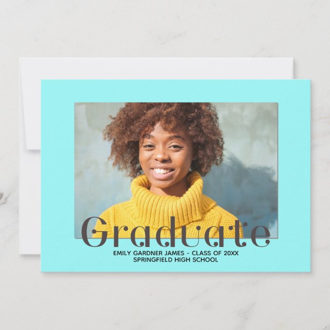 Elegant Graduate Lettering Blue Photo Announcement (Front)