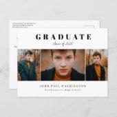 Elegant Graduate Modern Simple 3 Photo Graduation  Announcement Postcard (Front/Back)