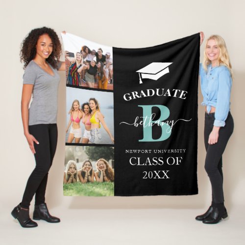 Elegant Graduate Monogram 3 Photo Graduation Fleece Blanket