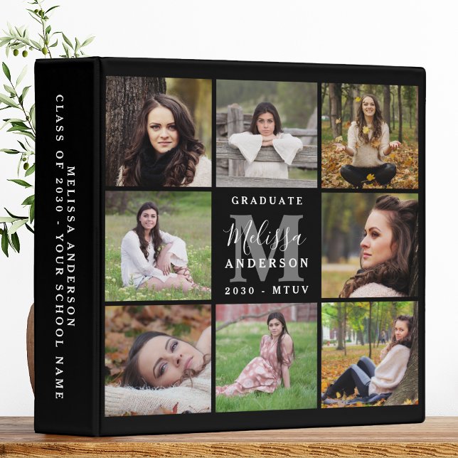 Elegant Graduate Monogram 8 Photo Graduation 3 Ring Binder (Creator Uploaded)