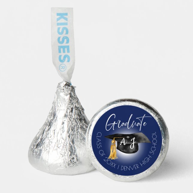 Elegant Graduate Monogram Blue Graduation Hershey®'s Kisses® (Front)