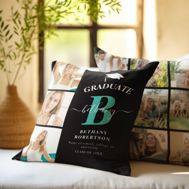 Elegant Graduate Monogram Photo College Graduation Throw Pillow (Creator Uploaded)
