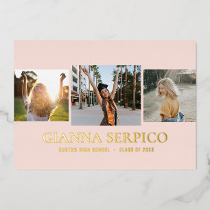 Elegant Graduate Name 3 Photo Foil Invitation