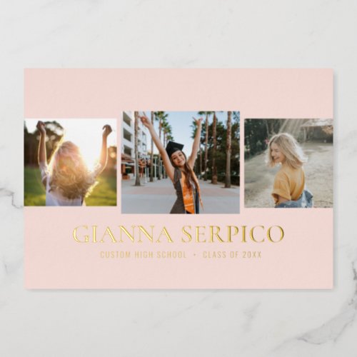 Elegant Graduate Name 3 Photo Foil Invitation