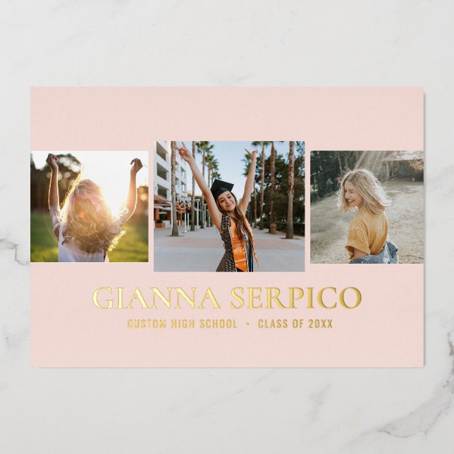 Elegant Graduate Name 3 Photo Foil Invitation (Front)