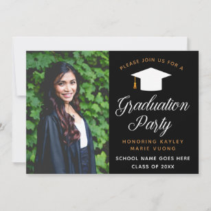 Elegant Graduate Photo 2024 Black Graduation Party Invitation