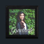 Elegant Graduate Photo 2024 Graduation Party Gift Box<br><div class="desc">This elegant white typography overlay photo graduation gift box features chic white script over your high school or college graduate photograph for the senior class of 2024. Customize with your name and class under the lovely calligraphy for your celebration.</div>