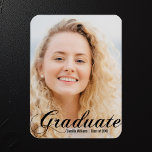 Elegant Graduate Photo Black Flourish Script 2024 Magnet<br><div class="desc">Graduate written in elegant black calligraphy over your senior portrait photo makes a beautiful,  minimalist graduation announcement magnet card. Customize with your name and high school or university class of 2024 under the cursive typography on these classy text overlay graduate magnetic cards.</div>