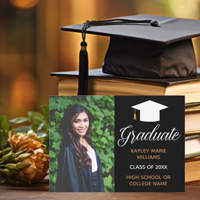 Elegant Graduate Photo Black Gold 2026 Graduation Announcement (Creator Uploaded)