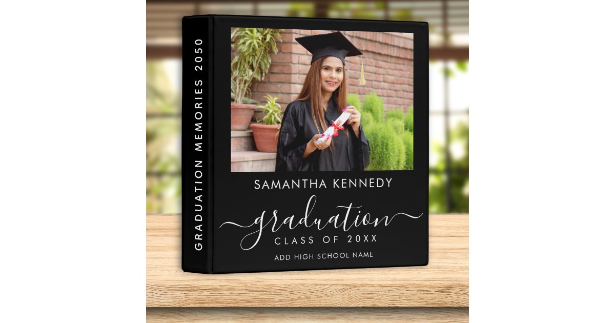 Graduation Album Clean Elegant Graduate Photo Black Graduation Album 3 Ring Binder | Zazzle