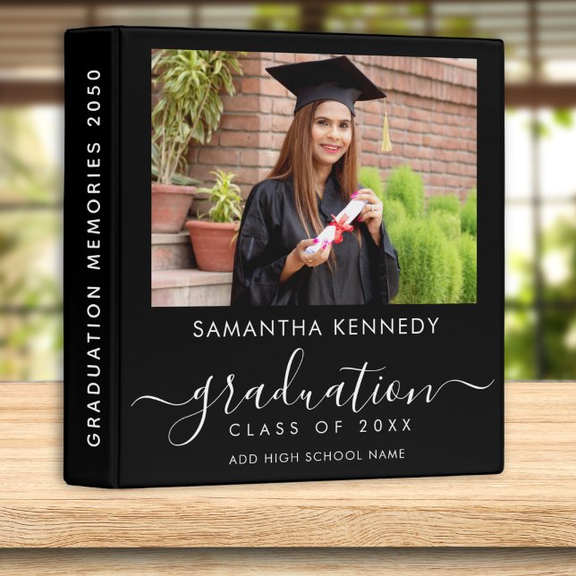 Elegant Graduate Photo Black Graduation Album   3 Ring Binder (Creator Uploaded)