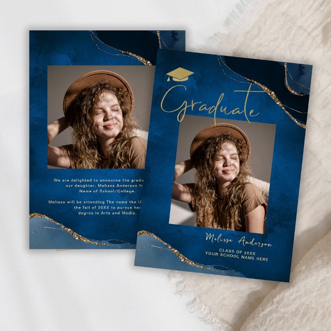 Elegant Graduate Photo Blue Navy Announcement (Creator Uploaded)