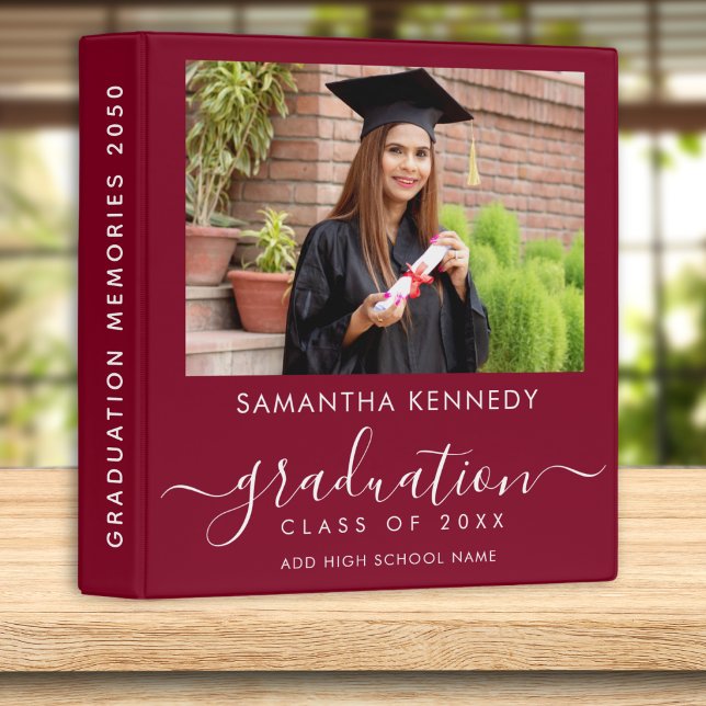 Elegant Graduate Photo Burgundy Graduation Album   3 Ring Binder (Creator Uploaded)