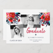 Elegant graduate photo collage floral graduation announcement (Front/Back)