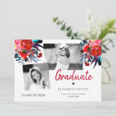 Elegant graduate photo collage floral graduation announcement (Standing Front)