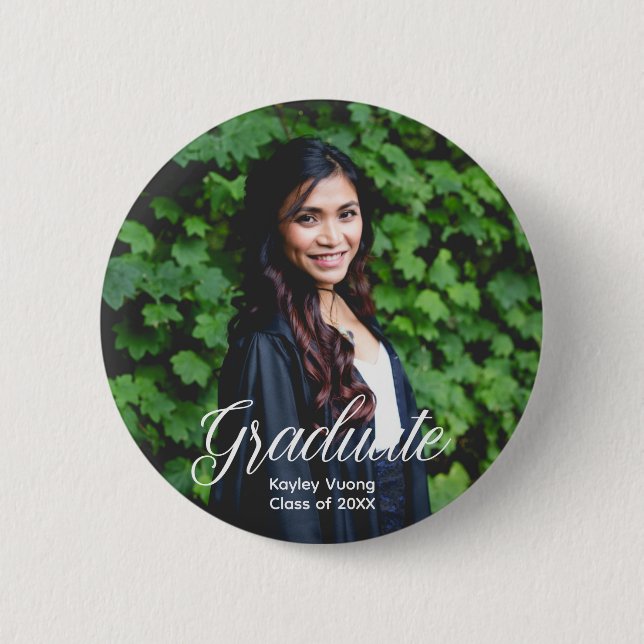 Elegant Graduate Photo Personalized Graduation Button (Front)