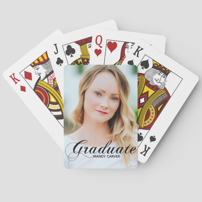 Elegant Graduate Photo Personalized Graduation Poker Cards (Back)