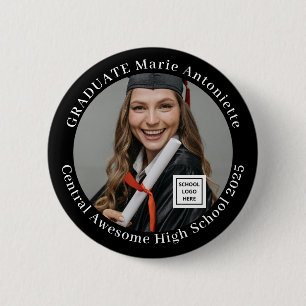 Elegant Graduate Photo School Logo Graduation Button