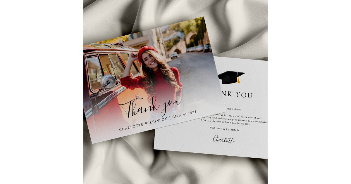 Elegant Graduate Photo Script Graduation 2025 Thank You Card | Zazzle