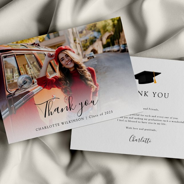 Elegant Graduate Photo Script Graduation 2025 Thank You Card (Graduation Elegant Photo Script Thank You Card)