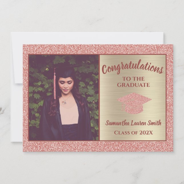 Elegant Graduate Pink Gold Sparkle Class of 2021 Announcement (Front)