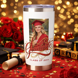 Elegant Graduate Script Artwork with Photo Feature Insulated Tumbler