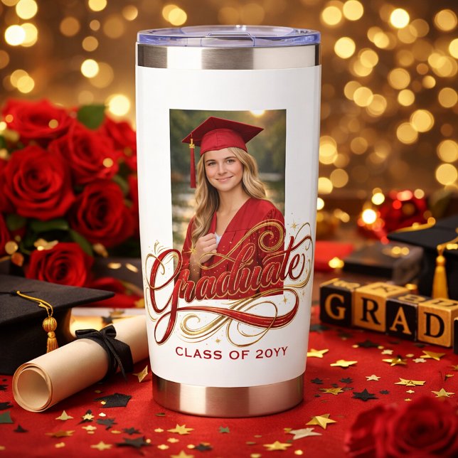 Elegant Graduate Script Artwork with Photo Feature Insulated Tumbler (Creator Uploaded)