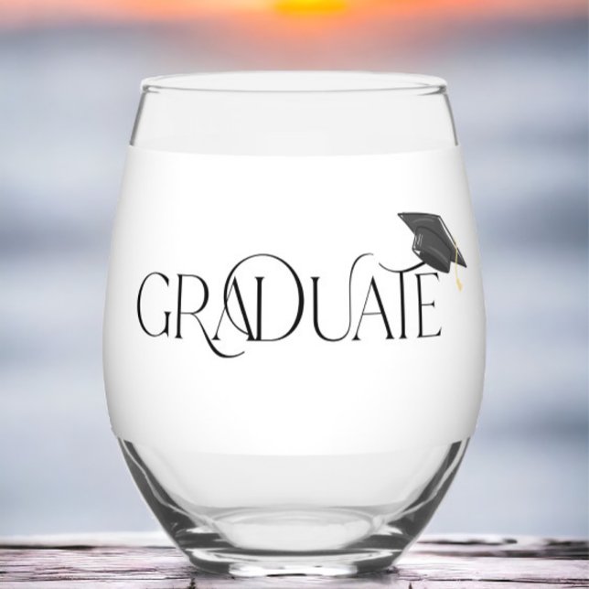Elegant “Graduate” Script | Custom Name & Class of Stemless Wine Glass (Creator Uploaded)