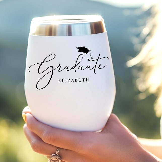 Elegant Graduate Script Graduation Thermal Wine Tumbler (Creator Uploaded)
