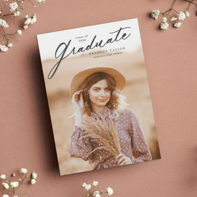 Elegant Graduate Script Photo Graduation Invitation | Zazzle