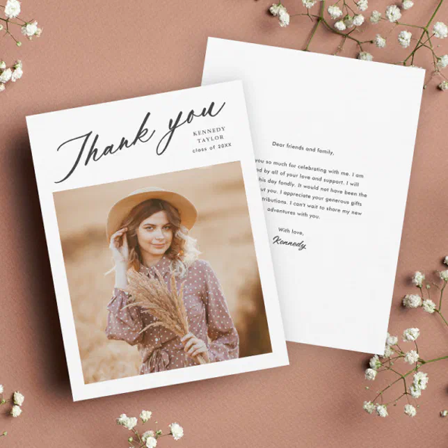 Elegant Graduate Script Photo Graduation Thank You Card | Zazzle