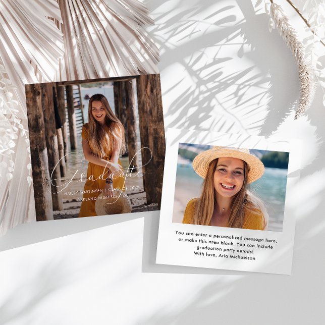 Elegant Graduate Script Photo White Note Card (Creator Uploaded)