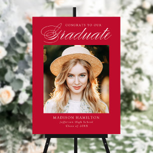 Elegant Graduate Script Red Photo Graduation Foam Board