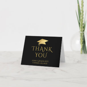 Elegant Graduate Thank You Black Faux Gold Cap Card